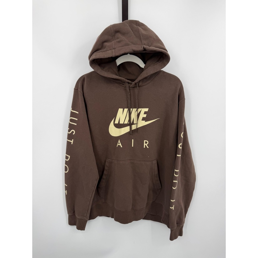Nike Air Pullover Hoodie Mens L JDI Brown Just Do It Graphic Fleece Sweatshirt